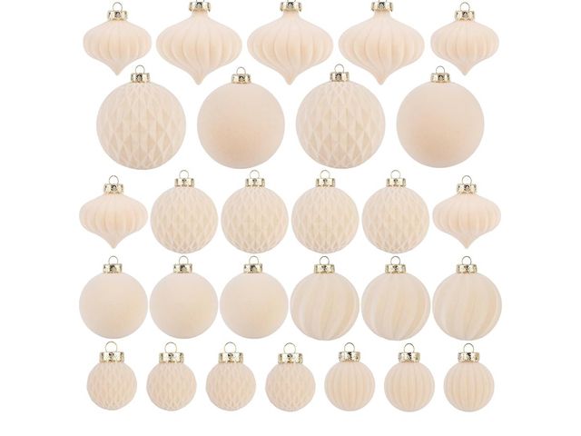 Lot 96-189499 - Flocked Ornaments for Christmas Tree Decorations - 28pcs Cream Velvet Ball Ornament for Xmas Holiday...
