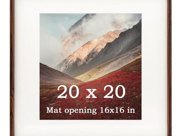 Lot 96-190500 - 20x20 Frame Natural, Solid Walnut Wood 20x20 Picture Frame with Mat for 16 x 16 Image, Wall Gallery ...