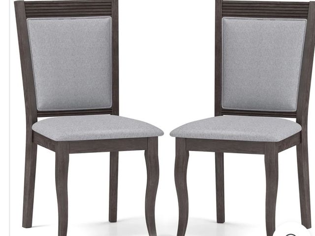 Lot 96-211545 - Giantex Wood Dining Chairs Set of 2, Farmhouse Upholstered Kitchen Chairs w/Rubber Wood Frame MSRP $...