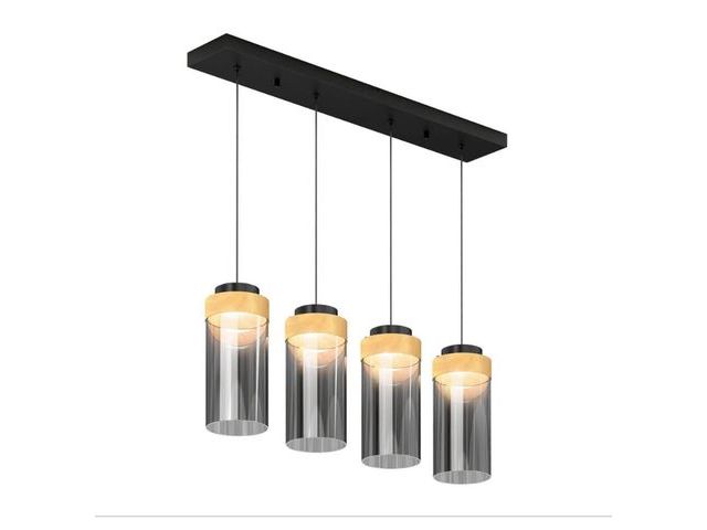 Lot 96-179407 - Artika Hanson 40-Watt 4-Light
5CCT Black and Wood Integrated LED Pendant Light with Smoked Glass MSR...