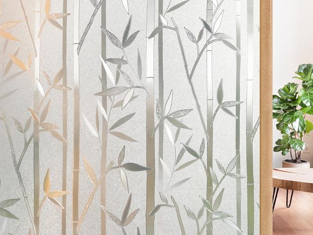 Lot 96-176093 - rabbitgoo Window Privacy Film Frosted Bamboo Pattern, Removable UV Blocking Stained Glass Decals Cov...