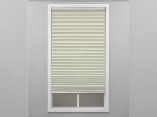 Lot 96-201513 - StyleWell Ecru Cordless Light Filtering Polyester Pleated Shades - 39.5 in. W x 64 in. L New