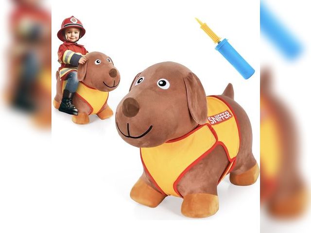 Lot 96-194650 - iPlay, iLearn Bouncy Pals Dog Hopping Horse, Plush Inflatable Animal Hopper, Indoor n Outdoor Ride o...