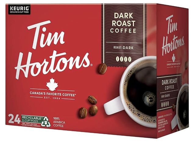 Lot 96-230467 - Tim Hortons Dark Roast Coffee, Single-Serve K-Cup Pods Compatible with Keurig Brewers, 24ct K-Cups N...