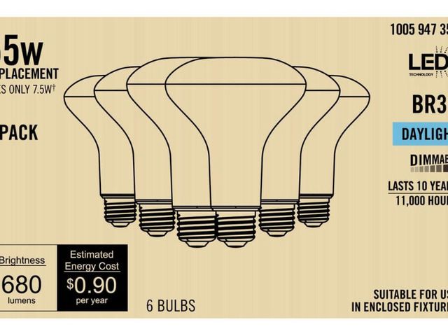 Lot 96-173959 - 65-Watt Equivalent BR30 Dimmable Flood LED Light Bulb Daylight 5000 (6-Pack)

New