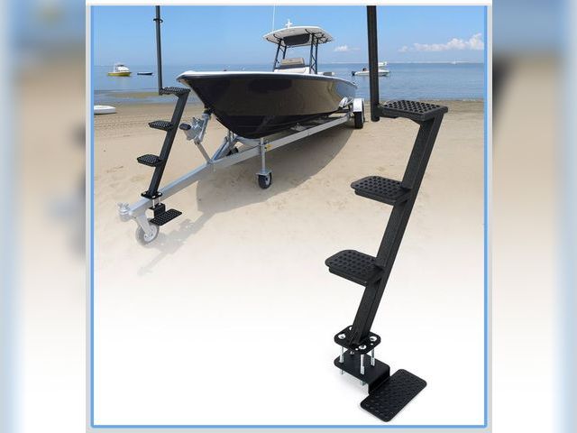 Lot 96-177794 - Heavy-Duty Boat Trailer Steps with Safety Grab Handle, Non-Slip Surface, Trailers Tongue Step Compat...