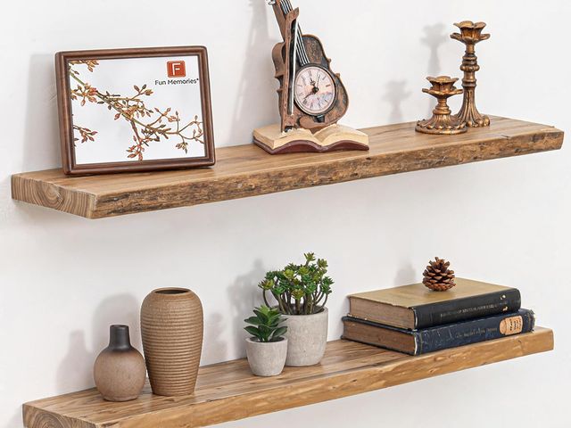 Lot 96-178350 - Fun Memories Floating Shelves for Wall Decor, Rustic Solid Elm Wood Live Edge Floating Shelves Wall ...