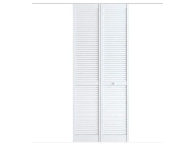 Lot 96-174200 - Veranda 36 in. x 80 in. Solid Core Louver Pine White Wood Interior Closet Bi-fold Door MSRP $123 New