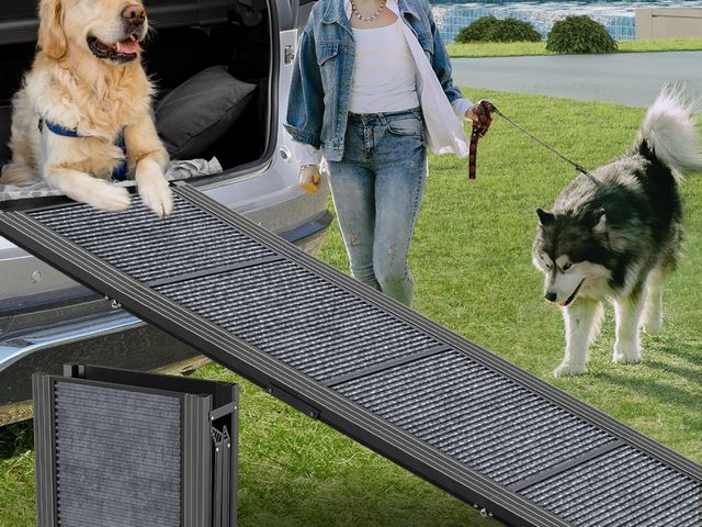 Lot 96-175564 - Dog Ramp for Car 63" Long &amp; 17" Wide Portable Dog Ramps for Large Dogs with Non-Slip Rug Surface...