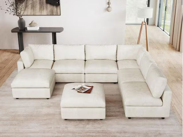 Lot 96-179185 - Magic Home Minimalist 134 in. Square Arm 8-Piece U-Shaped Modular Sectional Sofa Cloud Couch with Re...