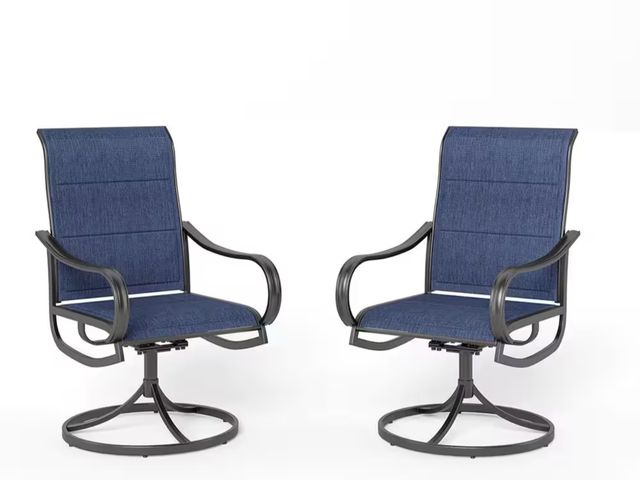 Lot 96-167323 - Black Swivel Padded Blue Textilene Metal Outdoor Dining Chair with Curve Arms Set of 2
MSRP $278.99
...