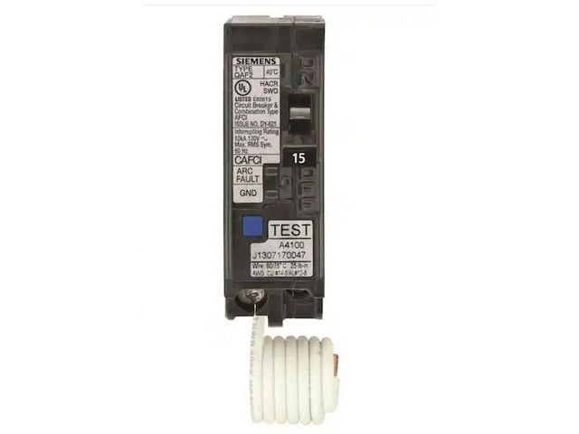Lot 96-163074 - Siemens
15 Amp 1 in. Single-Pole Combination AFCI Circuit Breaker RBPU
New