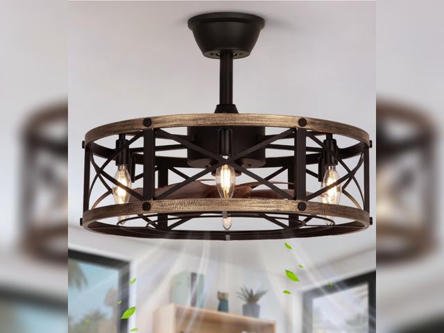 Lot 96-180271 - 22" Caged Farmhouse Ceiling Fan with Light, 6 Speeds, Rustic Fandelier Enclosed Ceiling Fans with Li...