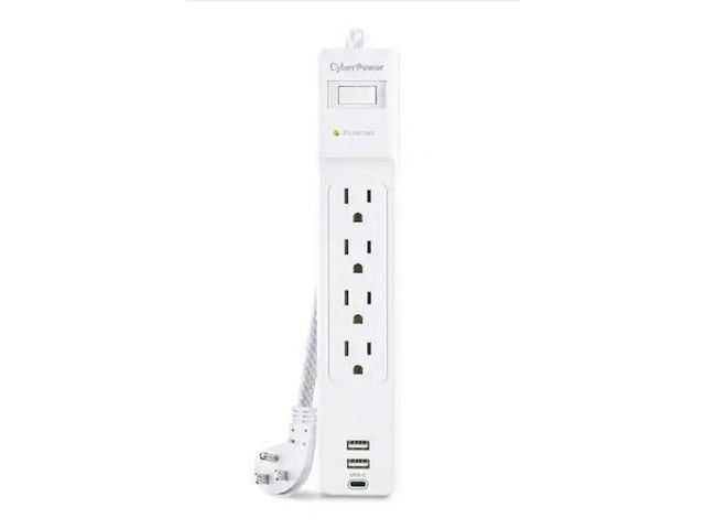 Lot 96-163081 - CyberPower
5 ft. 2 USB-A, 1 USB-C 1500J 4-Outlet Surge Protector
New