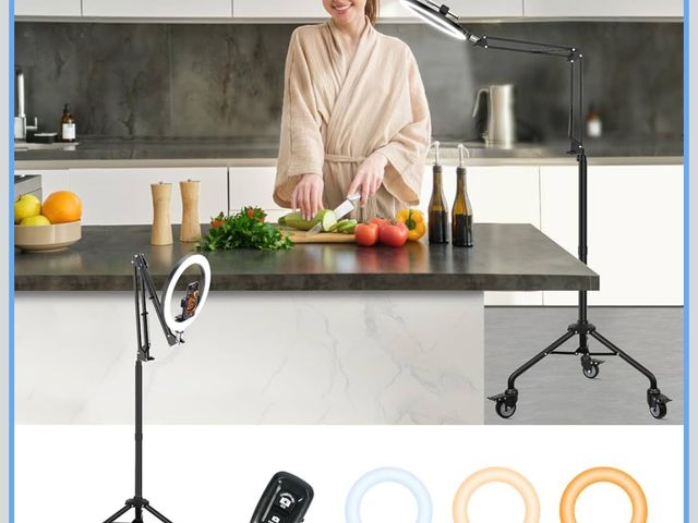 Lot 96-180666 - Appears to be LUXSURE Ring Light Tripod for iPhone, Overhead Camera Mount with Casters,LED Ring Ligh...