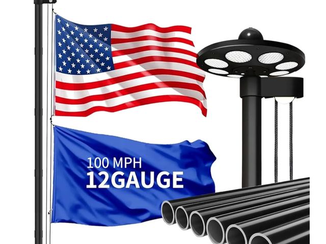 Lot 96-175792 - MXQMKL 25FT Heavy Duty Flagpoles Kit with 136 LED Solar Light,12 Gauge Extra Thick Flag Pole for Out...
