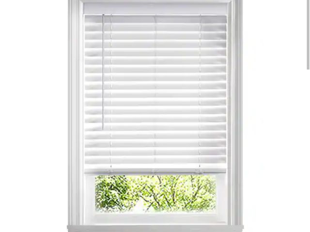 Lot 96-201367 - Home Decorators Collection White Cordless Faux Wood Blinds for Windows with 2.5 in. Slats - 35 in. W...