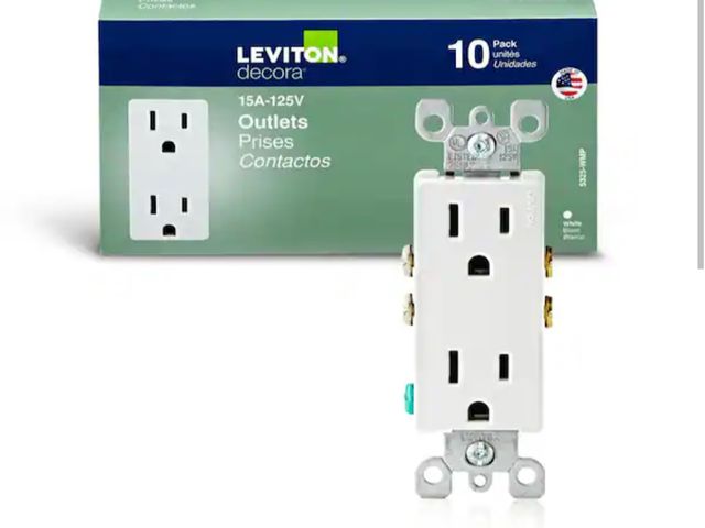 Lot 96-180088 - Leviton Decora 15 Amp 125 V Duplex Outlet/Receptacle, White (6-Pack) 5325-WMP. Open box, 6 in packag...