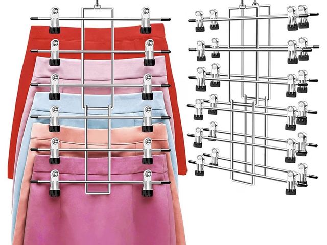 Lot 96-223199 - Pants Hangers with Clips,Space Saving Hanging Closet Organizer-6 Tiers Skirt Hangers with 360° Swive...