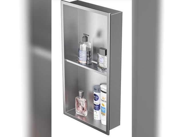 Lot 96-174114 - Stainless Steel Shower Niche 24" X 12" Brushed No Tile Needed Wall Niche Double Shelves Recessed Sho...
