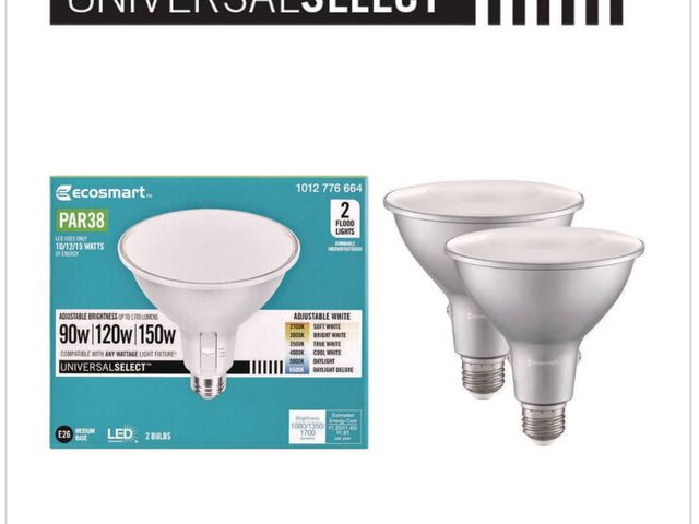 Lot 96-191956 - EcoSmart Universal Select 90/120/150-
W Equivalent PAR38 Dimmable LED Spot Light Bulb Selectable Col...