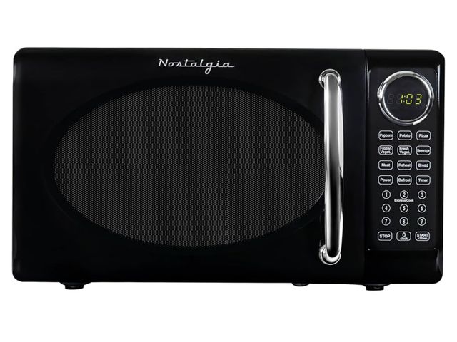 Lot 96-211782 - Nostalgia Retro Microwave Oven - 0.7 Cu Ft, 700-Watt Countertop Size with Glass Turntable, Child Saf...