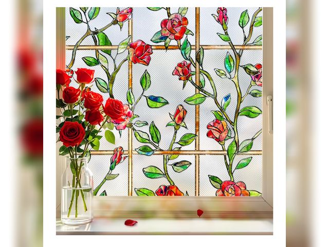 Lot 96-185319 - Stained Glass Window Film, Window Privacy Film Frosted Faux 3D Floral Decorative Static Cling Heat B...