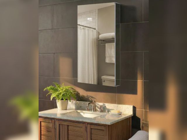 Lot 96-198789 - 24 in. W x 36 in. H Rectangular Recessed or Surface Wall Mount Single Door Medicine Cabinet with Mir...