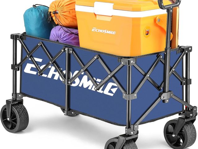 Lot 96-167457 - EchoSimle Folding Wagon Cart with All-Terrain Wide Wheels, Heavy Duty Garden Cart with 300lbs Capaci...