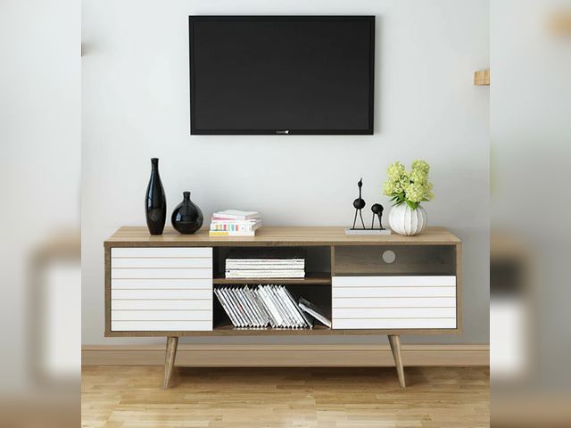 Lot 96-207729 - TV Stand with Storage Shelves Mid-Century Modern, Fits 65" TVs - 63" W x 15.5" D x 27" H
New