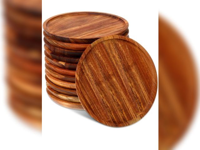 Lot 96-175166 - Rtteri 12 Pcs Acacia Wood Dinner Plates Round Wood Dishes Wooden Charger Serving Tray Easy Cleaning ...