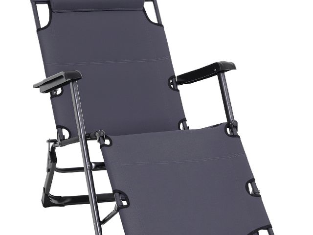 Lot 96-159657 - Outsunny Folding Chaise Lounge Chair for Outside, 2-in-1 Tanning Chair with Pillow &amp; Pocket, Adj...