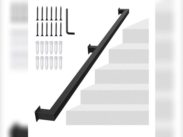 Lot 96-170725 - 5FT Square Tube Handrail for Indoor Stair,Matte Black Industrial Metal Stair Rail,500LBS Load Capcit...
