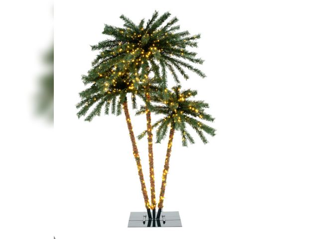 Lot 96-192377 - Artificial Lighted Palm Tree with Metal Base, 157 Branch Tips and 930 Warm White LED Lights New MSRP...