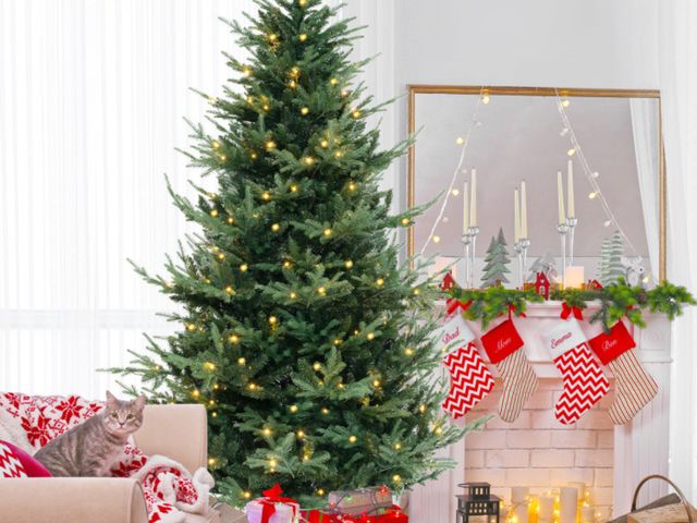 Lot 96-198528 - Costway Artificial Pre-Lit Christmas Tree Approx. 7.5 Ft Tall 
used untested