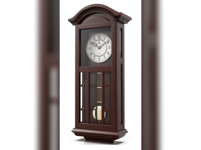 Lot 96-180762 - Pendulum Wall Clock - 27 inch Wooden Hanging Grandfather Wall Clock with Pendulum - Real Wood, Quiet...