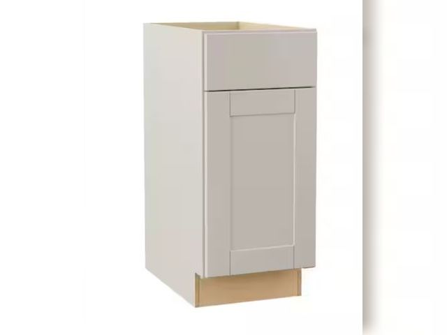 Lot 96-182130 - Hampton Bay
Shaker 15 in. W x 24 in. D x 34.5 in. H Assembled Base Cabinet in Dove Gray
MSRP $199
Ne...