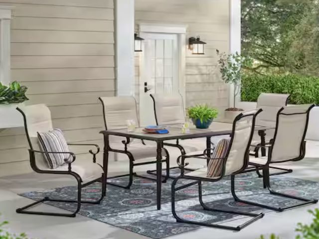 Lot 96-165739 - Hampton Bay
Glenridge Falls 7-Piece Metal Padded Sling Rectangular Outdoor Dining Set in Putty Beige...
