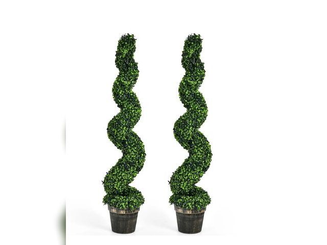 Lot 96-192581 - Costway 4FT Spiral Boxwood Topiary Trees in Golden Cement Pot (2 Count) MSRP $149 New