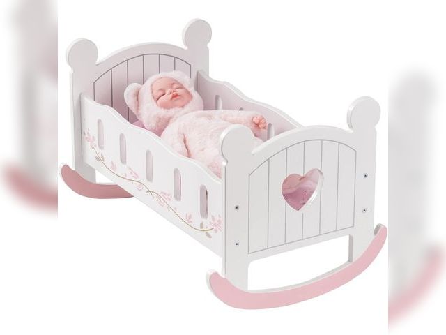 Lot 96-181064 - ROBOTIME Wooden Play Doll Cradle Rocking Baby Doll Crib, Reversible Doll Bedding for Toddler Girl,Fi...