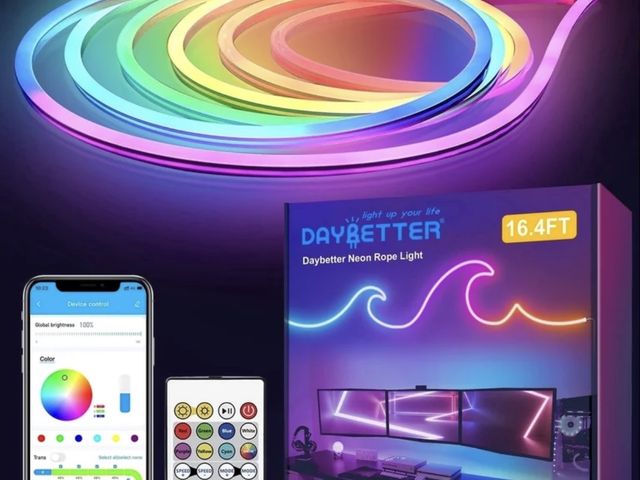 Lot 96-232630 - DAYBETTER 16.4ft LED Neon Rope Lights Music Sync, 20Key Remote/APP Control, DIY Design, IP67 Waterpr...
