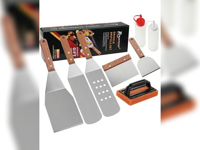 Lot 96-191158 - ROMANTICIST 8pcs Professional Griddle Accessories Kit - Heavy Duty Stainless Steel Grill Spatula Set...