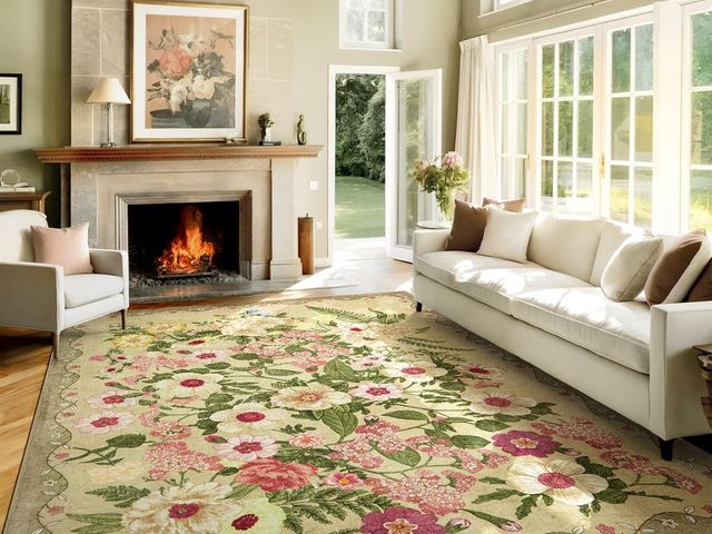 Lot 96-180509 - Floral Area Rug Living Room - 8x10 Washable Rugs Low Pile Non-Slip Soft Bedroom Rugs Under Bed Stain...