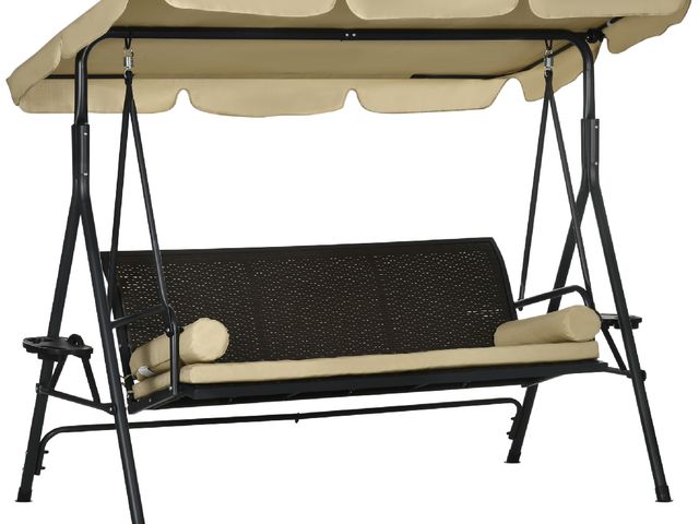 Lot 96-159668 - Outsunny 3-Seat Patio Swing Chair, Outdoor Canopy Swing Glider with Removable Cushion, Pillows, Adju...