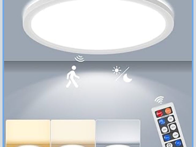 Lot 96-191167 - LEZOE 18W Motion Sensor LED Ceiling Light Wired, 1800lm 8.7Inch 2700K/4000K/6500K IP54 Flush Mount L...