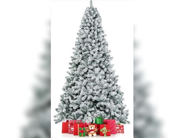 Lot 96-192983 - COSTWAY 9 FT Snow Flocked Christmas Tree, Artificial Holiday Hinged Pine Tree with 1498 Branch Tips,...