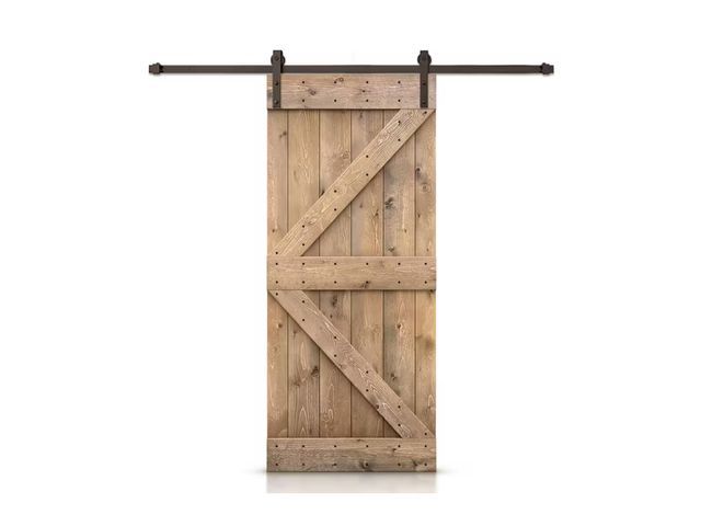 Lot 96-166631 - CALHOME
K Series 32 in. x 84 in. Light Brown Stained DIY Knotty Pine Wood Interior Sliding Barn Door...