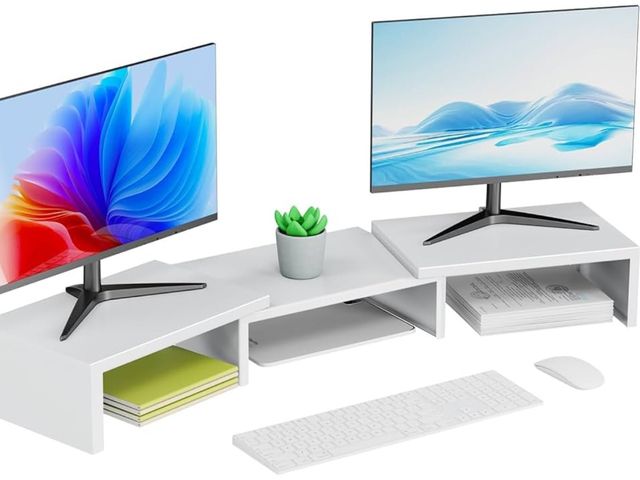 Lot 96-170635 - Dual Monitor Stand for Desk, Metal Computer Stand, Desk Shelf Riser,Desktop Organizer for Home and O...