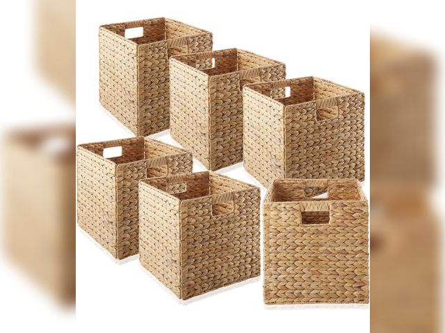 Lot 96-176242 - Casafield 12" x 12" Water Hyacinth Storage Baskets, Natural - Set of 6 Collapsible Cube Organizers, ...