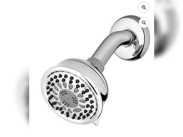 Lot 96-198957 - Waterpik TAV-523E 5-Spray 3.8 in. Single Wall Mount 1.8 GPM Fixed Shower Head in Chrome New